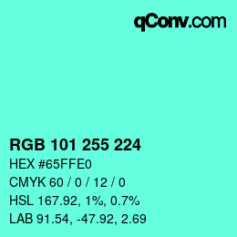 Color code: RGB 101 255 224 | qconv.com