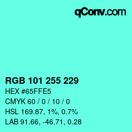 Color code: RGB 101 255 229 | qconv.com