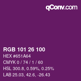 Color code: RGB 101 26 100 | qconv.com