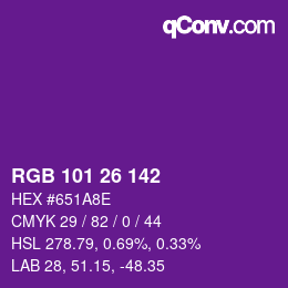 Color code: RGB 101 26 142 | qconv.com