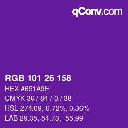 カラーコード: RGB 101 26 158 | qconv.com