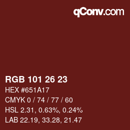 Color code: RGB 101 26 23 | qconv.com