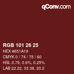 Color code: RGB 101 26 25 | qconv.com