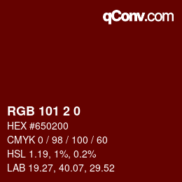 Color code: RGB 101 2 0 | qconv.com