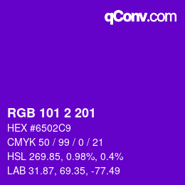 Color code: RGB 101 2 201 | qconv.com