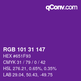 Color code: RGB 101 31 147 | qconv.com