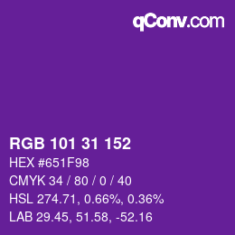 Color code: RGB 101 31 152 | qconv.com