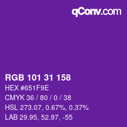 Color code: RGB 101 31 158 | qconv.com