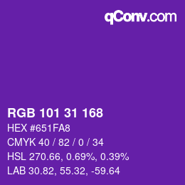 Color code: RGB 101 31 168 | qconv.com