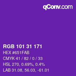 Color code: RGB 101 31 171 | qconv.com