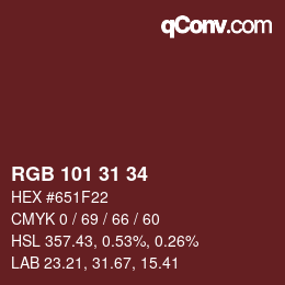 Color code: RGB 101 31 34 | qconv.com