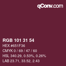 Color code: RGB 101 31 54 | qconv.com