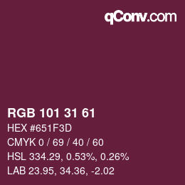 Color code: RGB 101 31 61 | qconv.com