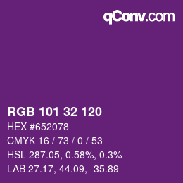 Color code: RGB 101 32 120 | qconv.com