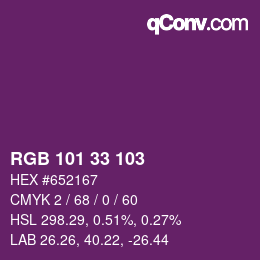 Color code: RGB 101 33 103 | qconv.com