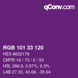 颜色代码: RGB 101 33 120 | qconv.com
