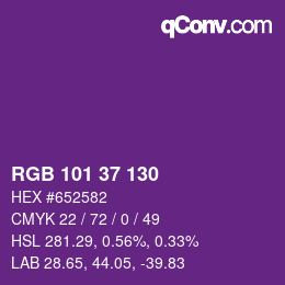 Color code: RGB 101 37 130 | qconv.com