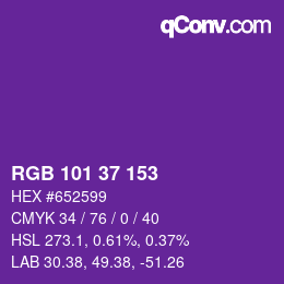 Color code: RGB 101 37 153 | qconv.com
