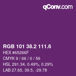 カラーコード: RGB 101 38.2 111.6 | qconv.com
