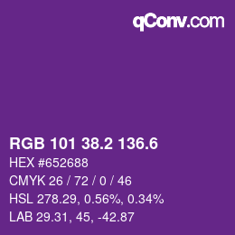 カラーコード: RGB 101 38.2 136.6 | qconv.com