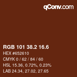 カラーコード: RGB 101 38.2 16.6 | qconv.com