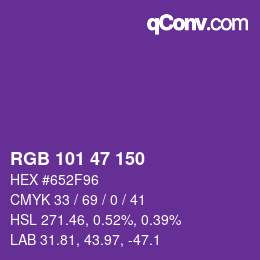 Color code: RGB 101 47 150 | qconv.com