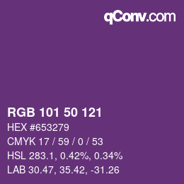 Color code: RGB 101 50 121 | qconv.com