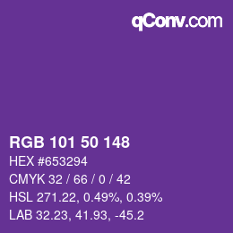 Color code: RGB 101 50 148 | qconv.com