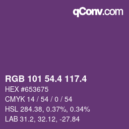 カラーコード: RGB 101 54.4 117.4 | qconv.com