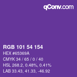 Color code: RGB 101 54 154 | qconv.com