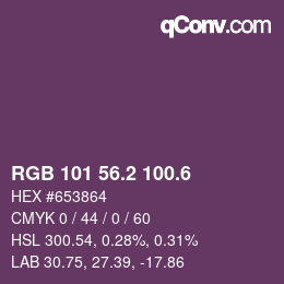 カラーコード: RGB 101 56.2 100.6 | qconv.com