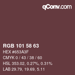 Color code: RGB 101 58 63 | qconv.com