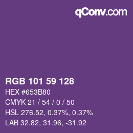 Color code: RGB 101 59 128 | qconv.com