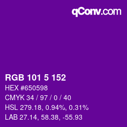 Color code: RGB 101 5 152 | qconv.com