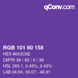 Color code: RGB 101 60 158 | qconv.com