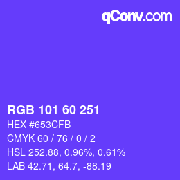 颜色代码: RGB 101 60 251 | qconv.com