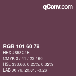 Color code: RGB 101 60 78 | qconv.com