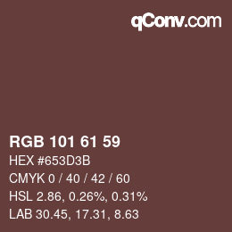 Color code: RGB 101 61 59 | qconv.com