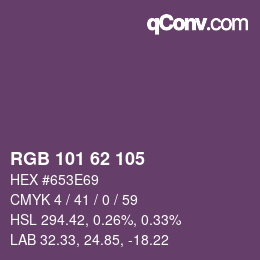 Color code: RGB 101 62 105 | qconv.com