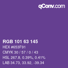 Color code: RGB 101 63 145 | qconv.com