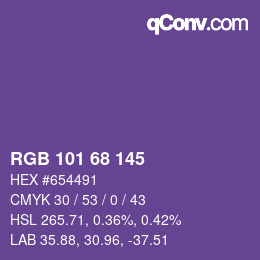 Color code: RGB 101 68 145 | qconv.com