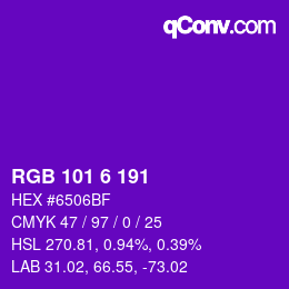 Color code: RGB 101 6 191 | qconv.com
