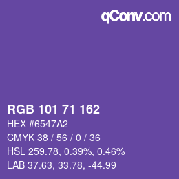 Color code: RGB 101 71 162 | qconv.com