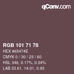 Color code: RGB 101 71 78 | qconv.com