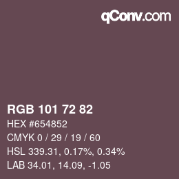 Color code: RGB 101 72 82 | qconv.com