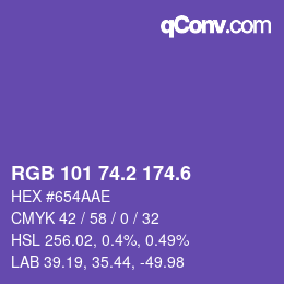 カラーコード: RGB 101 74.2 174.6 | qconv.com