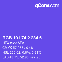 カラーコード: RGB 101 74.2 234.6 | qconv.com