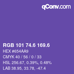 カラーコード: RGB 101 74.6 169.6 | qconv.com