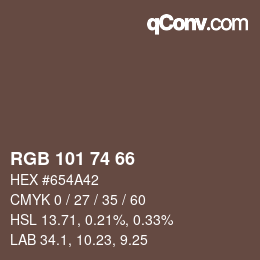 カラーコード: RGB 101 74 66 | qconv.com