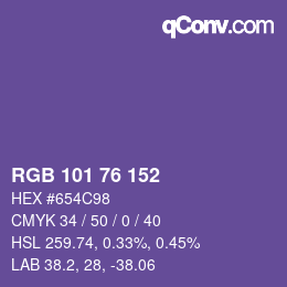 Color code: RGB 101 76 152 | qconv.com
